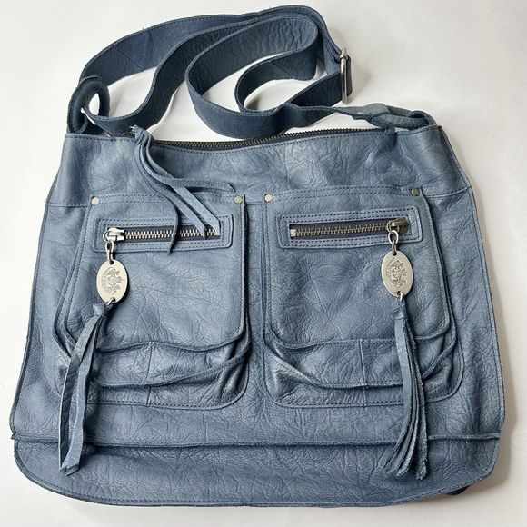 Juicy Couture Vintage Shoulder Bag Blue Cowhide Leather Adjustable Strap - Picture 1 of 9